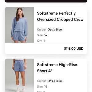 lululemon Oasis Blue Softstreme Shorts & Perfectly Oversized Crew Sold as a SET